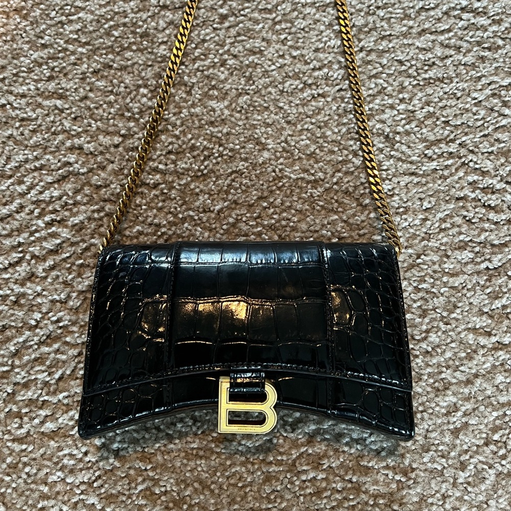 Balenciaga hourglass wallet on a chain